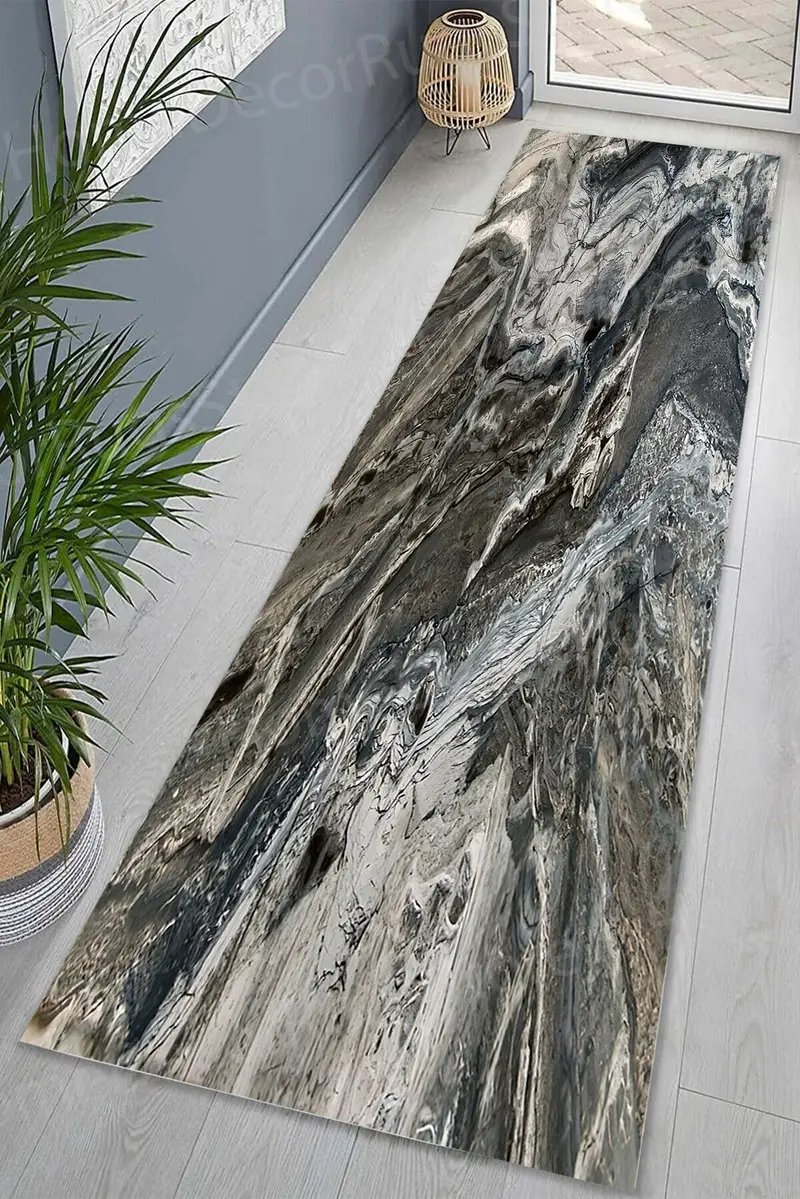 Siyah Mermer Baskılı Halı: Şık Mekanlar için Modern Loft Tasarımı