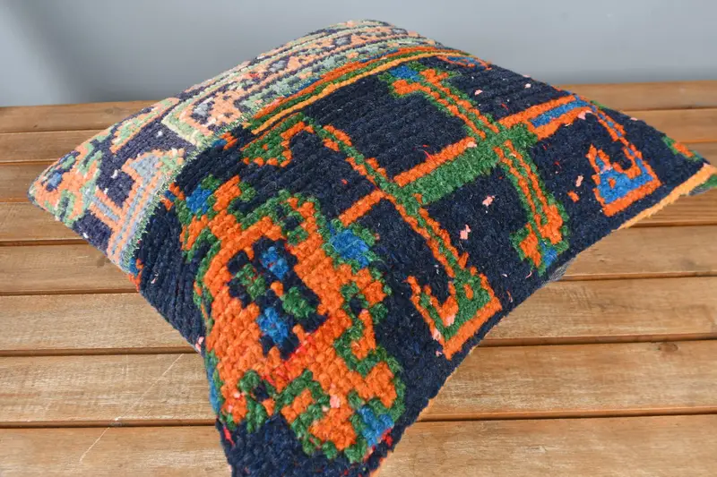 16x16 Blue Cushion, Chair Cushion Cover, Throw Kilim Pillow, Turkish Kilim Pillow, Turkish Corner Cushion Case, Vintage Pillow, Cushion - 2