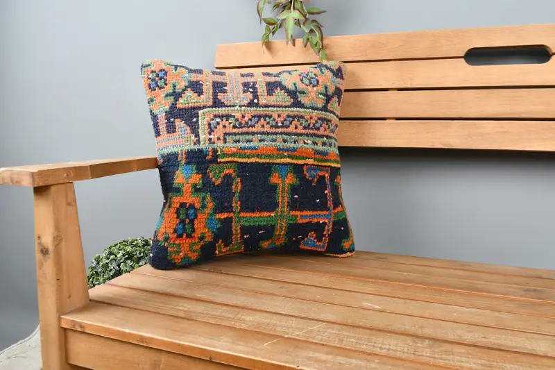 16x16 Blue Cushion, Chair Cushion Cover, Throw Kilim Pillow, Turkish Kilim Pillow, Turkish Corner Cushion Case, Vintage Pillow, Cushion - 1