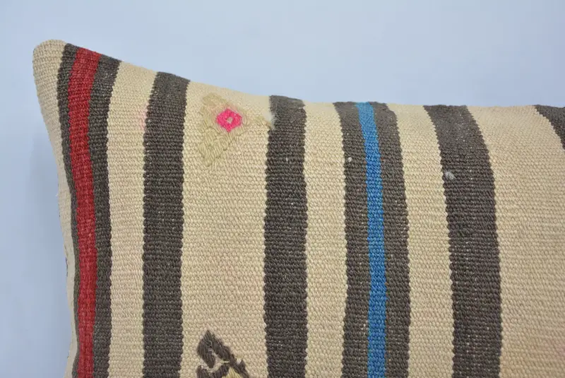 Pillow for Couch, Turkish Kilim Pillow, Vintage Kilim Pillow, Cushion Cover, 16x24 Beige Pillow Sham, Crochet Pattern Cushion Cover - 2