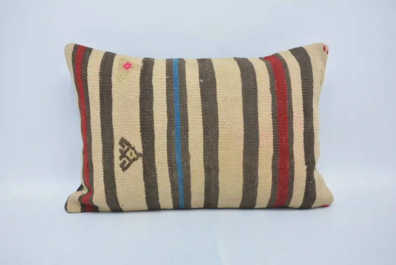 Pillow for Couch, Turkish Kilim Pillow, Vintage Kilim Pillow, Cushion Cover, 16x24 Beige Pillow Sham, Crochet Pattern Cushion Cover - 1
