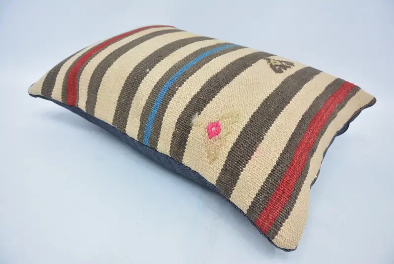 Pillow for Couch, Turkish Kilim Pillow, Vintage Kilim Pillow, Cushion Cover, 16x24 Beige Pillow Sham, Crochet Pattern Cushion Cover - 6