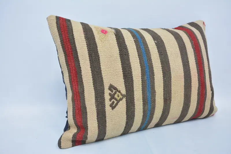 Pillow for Couch, Turkish Kilim Pillow, Vintage Kilim Pillow, Cushion Cover, 16x24 Beige Pillow Sham, Crochet Pattern Cushion Cover - 3