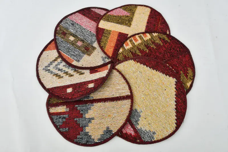 Red and Yellow Woven Placemats, Stylish Tribal Dining Decor