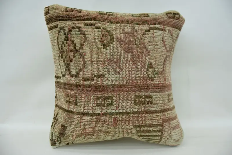 Art Deco Pillow Sham, Throw Kilim Pillow, Home Decor Pillow, Cushion Case, Pillow for Sofa, Sofa Pillow Cover, 16x16 Beige Cushion Cover - 1