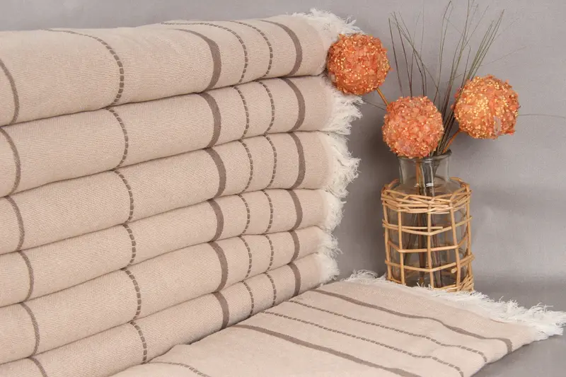 Beach Towel Custom Brown-Beige Striped Organic Cotton, 40x71 Inches