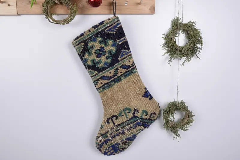 Patrón de adornos navideños, calcetín navideño Kilim de 1 pieza