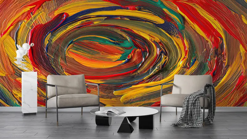 紙の壁のアート、壁紙の皮とスティック、モダンウォールペーパー、カラフルな壁のポスター、赤と黄色の絵画、抽象的な壁アート、 - 6