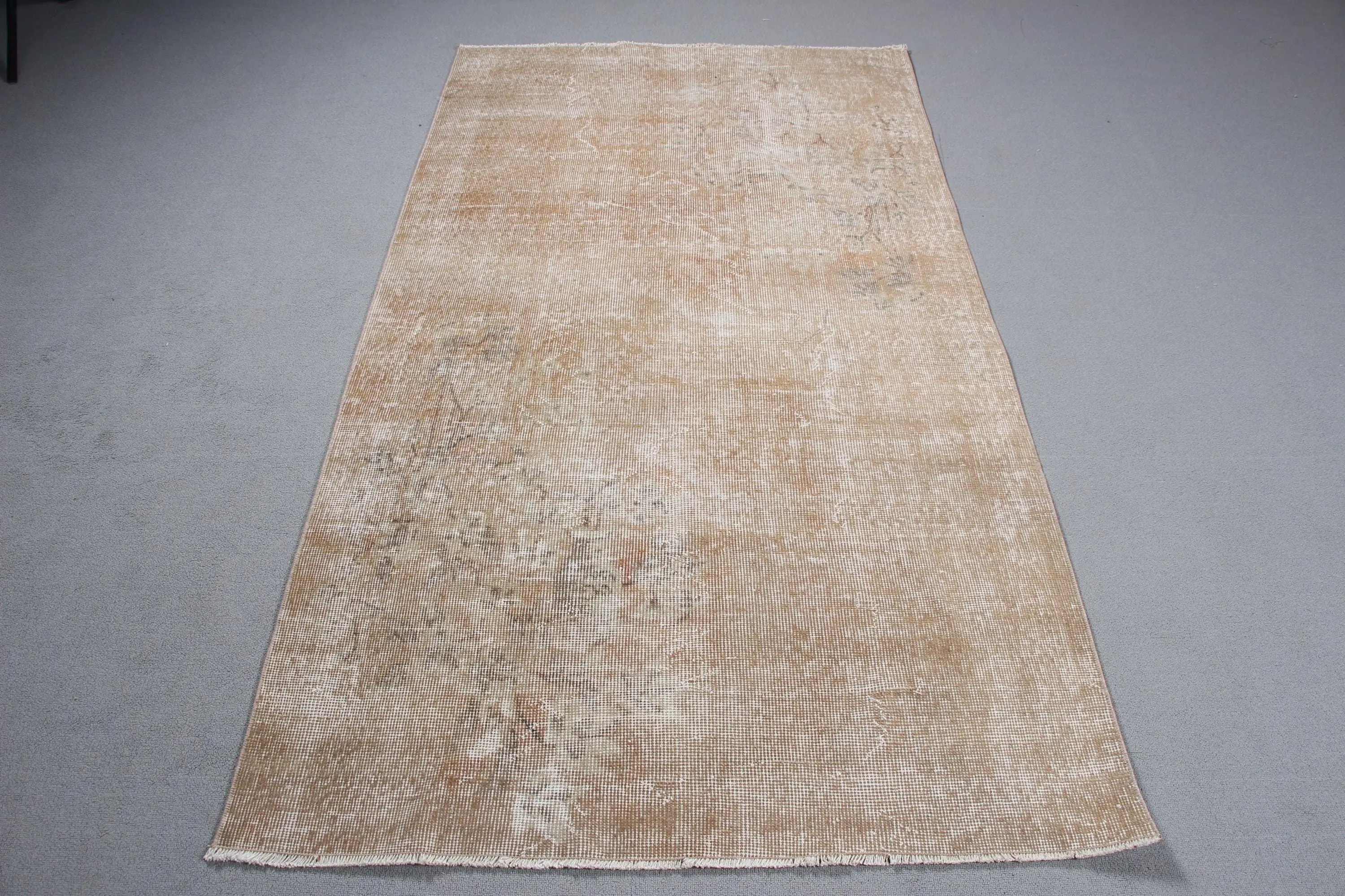 Vintage 3.7x6.7 ft Rug, Area Turkish Rug, Brown White Camouflage Wool Rug - 1