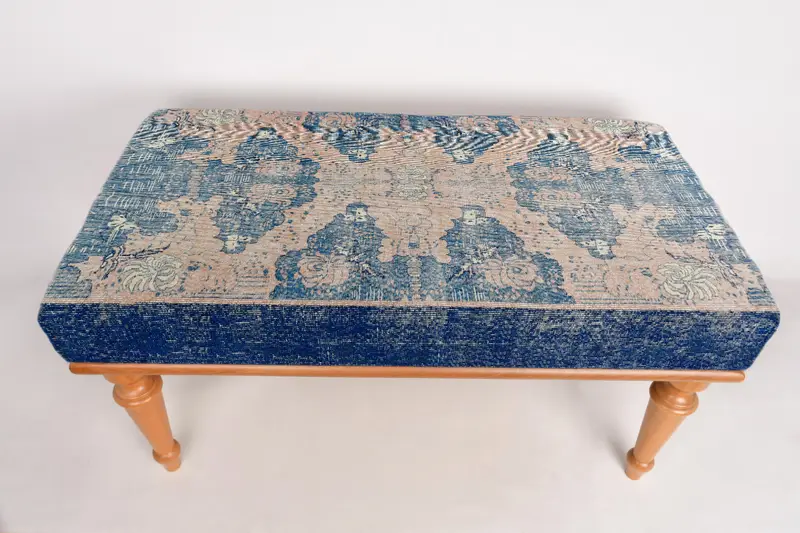 快適なブルーとベージュのオットマン、モジュール式キリム風のソファセット