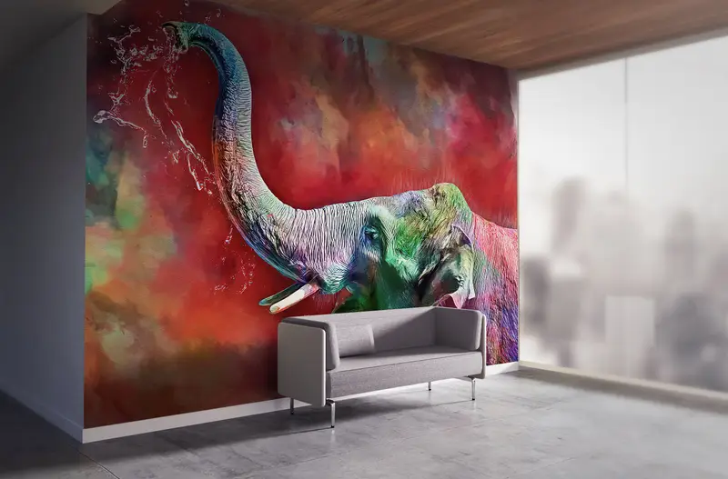 Colorful Elephant Wall Decor, Animal Wall Mural, Cute Elephant Wall Print, Colorful Wallpaper, Abstract Elephant Wall Painting, - 6