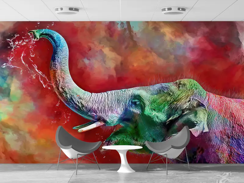 Colorful Elephant Wall Decor, Animal Wall Mural, Cute Elephant Wall Print, Colorful Wallpaper, Abstract Elephant Wall Painting, - 9