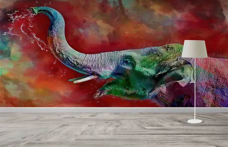 Colorful Elephant Wall Decor, Animal Wall Mural, Cute Elephant Wall Print, Colorful Wallpaper, Abstract Elephant Wall Painting, - 2