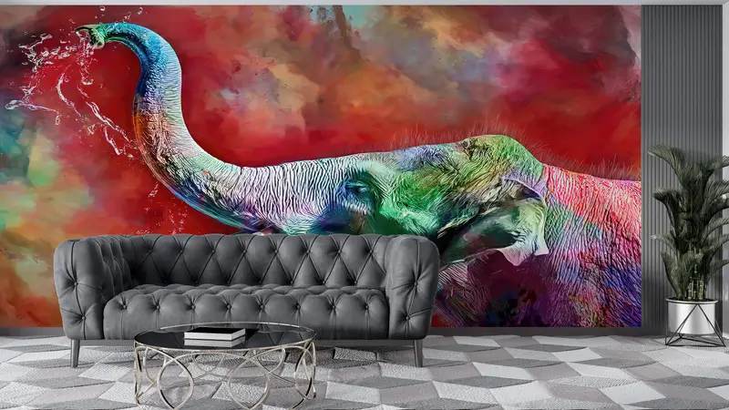 Colorful Elephant Wall Decor, Animal Wall Mural, Cute Elephant Wall Print, Colorful Wallpaper, Abstract Elephant Wall Painting, - 7