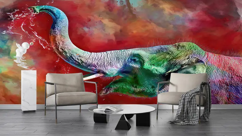 Colorful Elephant Wall Decor, Animal Wall Mural, Cute Elephant Wall Print, Colorful Wallpaper, Abstract Elephant Wall Painting, - 8