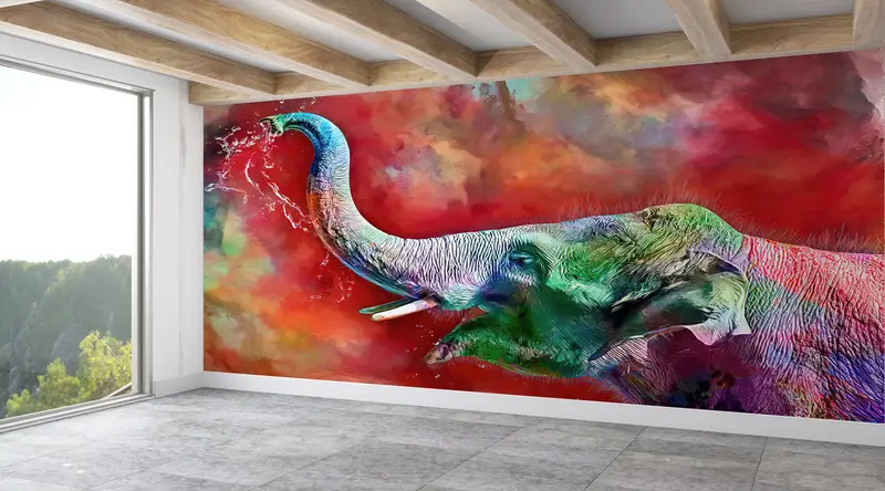 Colorful Elephant Wall Decor, Animal Wall Mural, Cute Elephant Wall Print, Colorful Wallpaper, Abstract Elephant Wall Painting, - 10