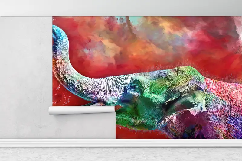 Colorful Elephant Wall Decor, Animal Wall Mural, Cute Elephant Wall Print, Colorful Wallpaper, Abstract Elephant Wall Painting, - 1