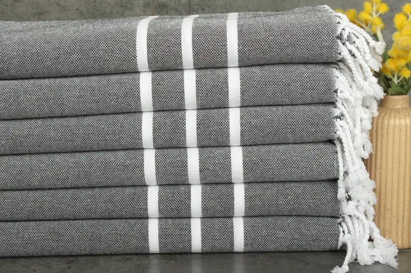 Bridesmaid Gift Turkish Cotton Hand Towel Black Beige, 18x40 Inches