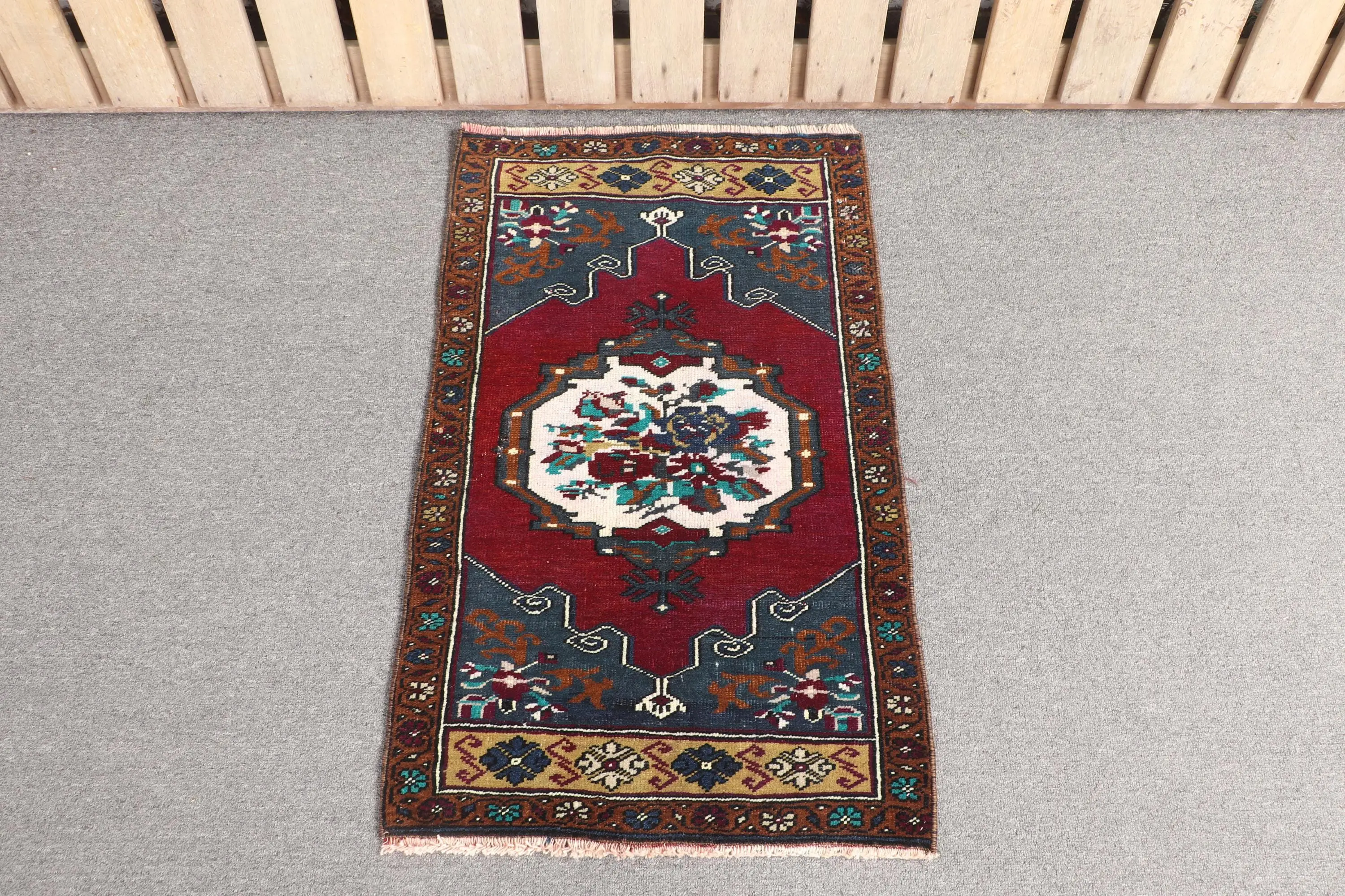1.8x2.8 ft Small Turkish Vintage Rug, Red Moroccan Wool Rug - 1