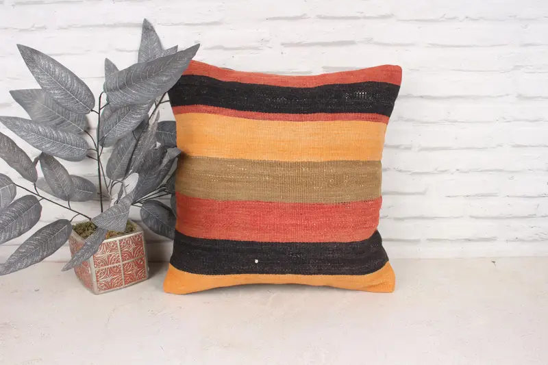 Cushion, Home Decor Pillow, Pillow for Couch, Comfy Throw Cushion Cover, 18x18 Orange Cushion Cover, Gift Pillow, Ikat Pillow Sham - 1