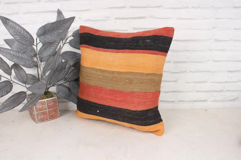 Cushion, Home Decor Pillow, Pillow for Couch, Comfy Throw Cushion Cover, 18x18 Orange Cushion Cover, Gift Pillow, Ikat Pillow Sham - 4
