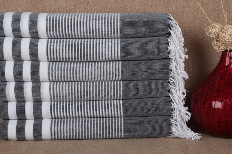 Toalla de playa de algodón orgánico a rayas beige, 40x71 pulgadas