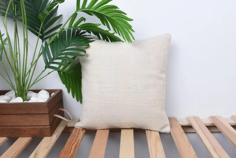 Pillow, Tribal Pillow Sham, 14x14 White Cushion Cover, Antique Pillows, Pillow for Couch, Southwestern Cushion Case, Ethnical Kilim Rug Pillow - 1