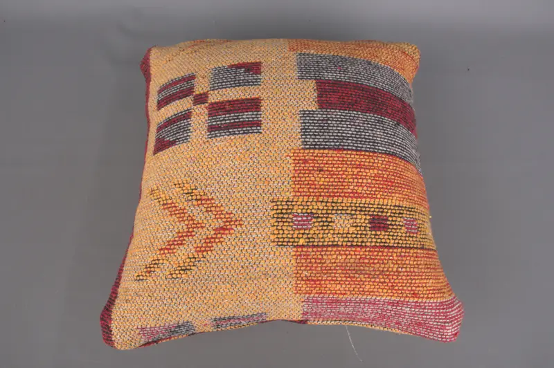 Yoga Pillow Sham, Ethnical Kilim Rug Pillow, Oriental Pillow Case, Kilim Pillow Cover, 14x14 Red Cushion, Pillow Sham, Home Decor Pillow - 7
