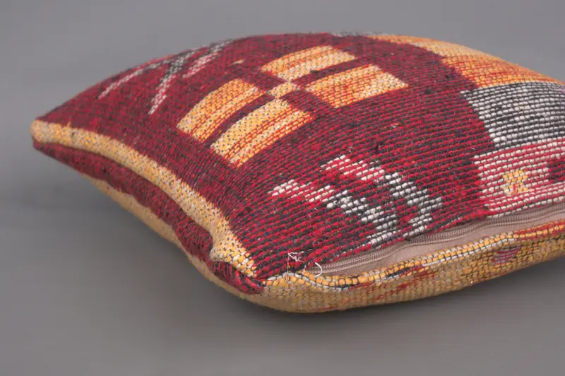 Yoga Pillow Sham, Ethnical Kilim Rug Pillow, Oriental Pillow Case, Kilim Pillow Cover, 14x14 Red Cushion, Pillow Sham, Home Decor Pillow - 6