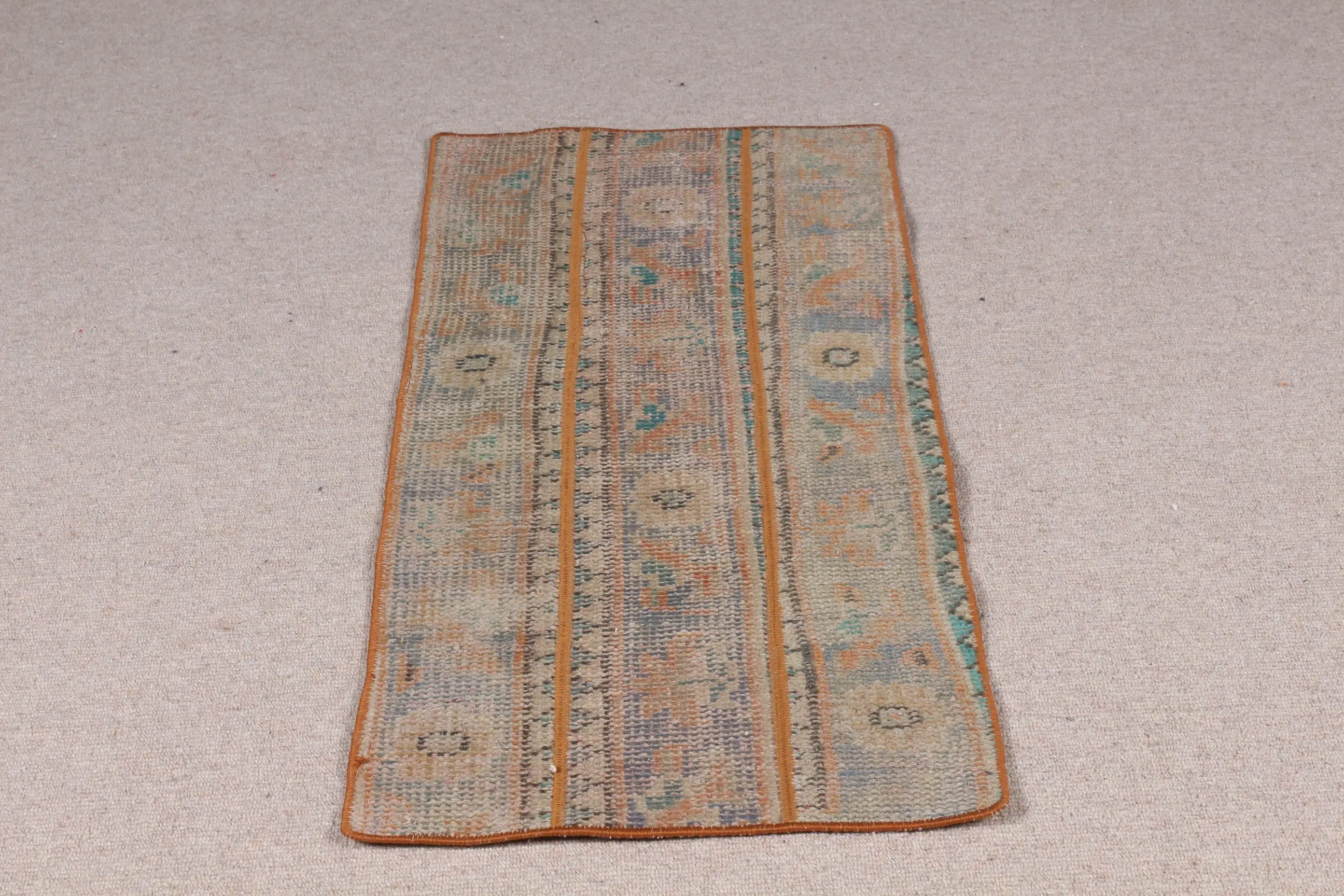 1.4x3.2 ft Turkish Small Rug, Vintage Blue Polka dot Rug - 1