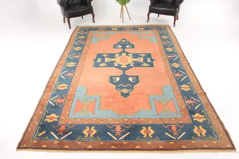 Alfombra vintage turca de 7,3x11,6 pies, alfombra de gran tamaño, alfombra de lana naranja Oushak - 1