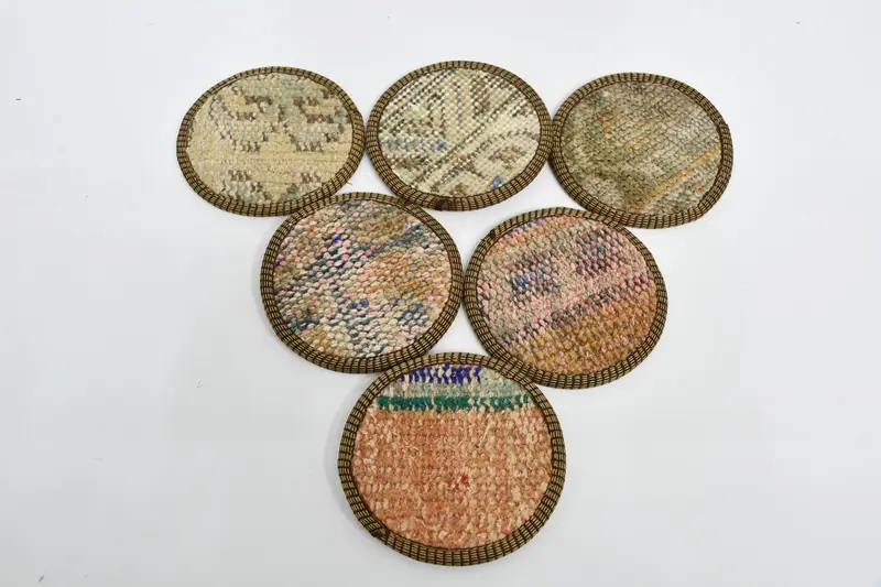 Böhmische runde Untersetzer, orange und braune Küchendekor-Untersetzer