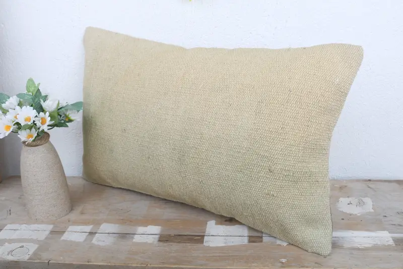 Gift Pillow, Interior Designer Pillow, Office Chair Pillow Cover, Cushion Cover, Turkish Kilim Pillow, 12x20 Beige Pillow Sham - 4