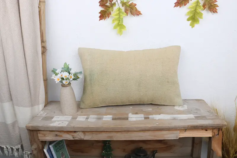 Gift Pillow, Interior Designer Pillow, Office Chair Pillow Cover, Cushion Cover, Turkish Kilim Pillow, 12x20 Beige Pillow Sham - 1