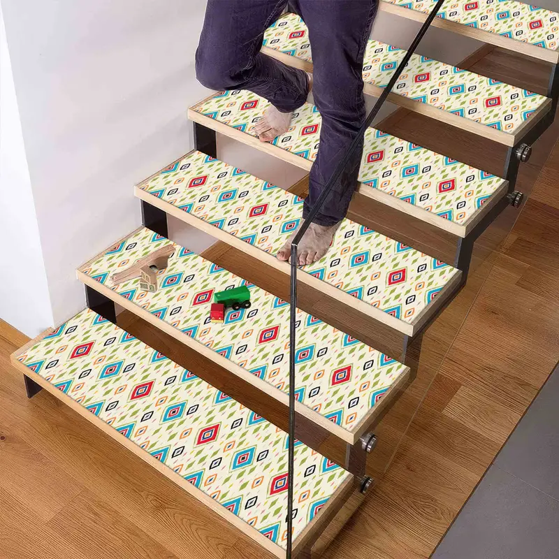 Blue Ethnic Pattern Printed Rug: Kilim Design Bohemian Chic