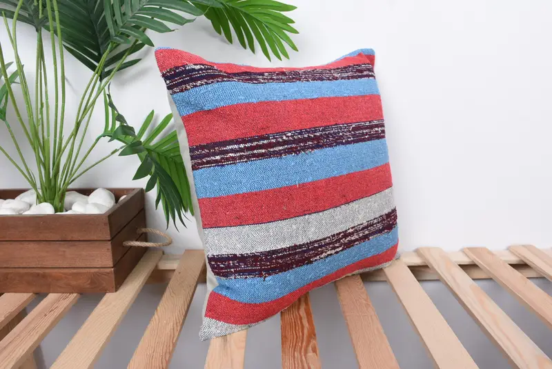 Farmhouse Cushion Case, Pillow, 16x16 Red Cushion, Vintage Pillow, Kilim Cushion Sham, Natural Cushion Case, Kilim Pillow Cover - 4