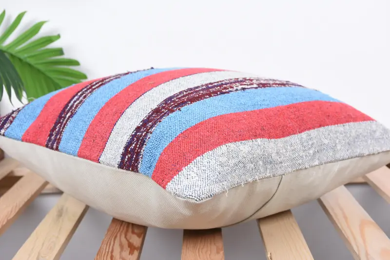 Farmhouse Cushion Case, Pillow, 16x16 Red Cushion, Vintage Pillow, Kilim Cushion Sham, Natural Cushion Case, Kilim Pillow Cover - 6