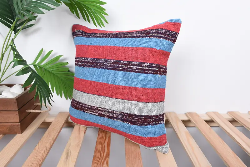 Farmhouse Cushion Case, Pillow, 16x16 Red Cushion, Vintage Pillow, Kilim Cushion Sham, Natural Cushion Case, Kilim Pillow Cover - 5