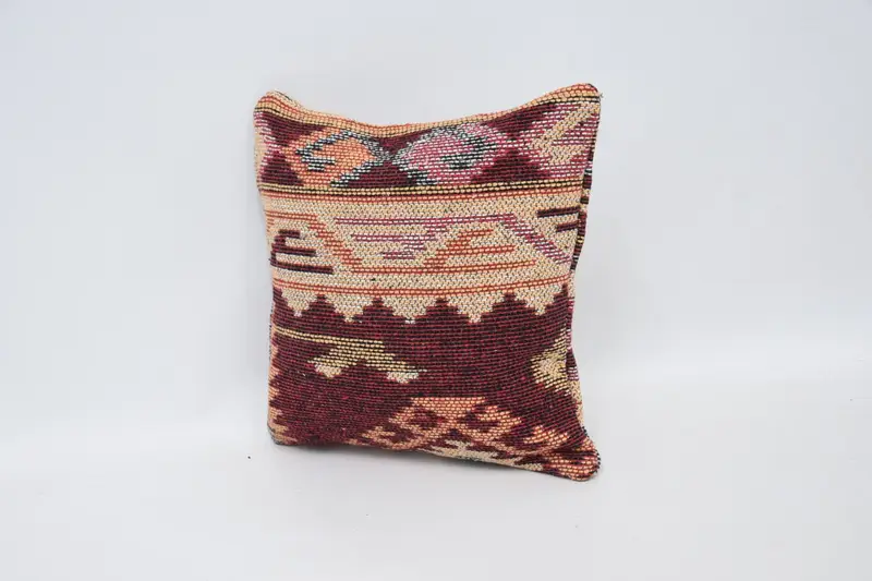 Handmade Kilim Cushion, Bolster Pillow, Boho Pillow, Vintage Kilim Pillow, 12x12 Red Pillow Sham, Cushion Cover, Handwoven Cushion Cover - 4