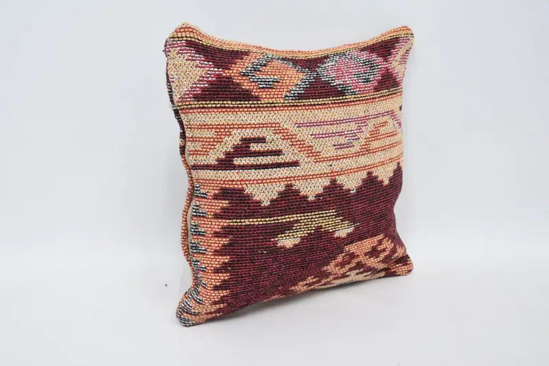 Handmade Kilim Cushion, Bolster Pillow, Boho Pillow, Vintage Kilim Pillow, 12x12 Red Pillow Sham, Cushion Cover, Handwoven Cushion Cover - 3