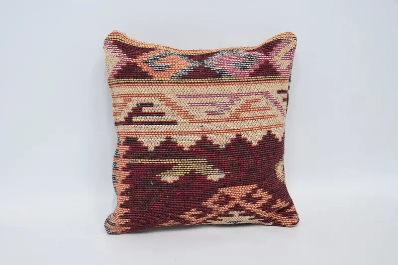 Handmade Kilim Cushion, Bolster Pillow, Boho Pillow, Vintage Kilim Pillow, 12x12 Red Pillow Sham, Cushion Cover, Handwoven Cushion Cover - 6