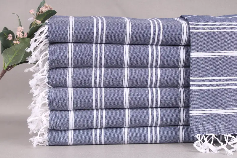 Hair Towel, Dark Navy Blue Striped, 24x40 Inches, Wedding Gift