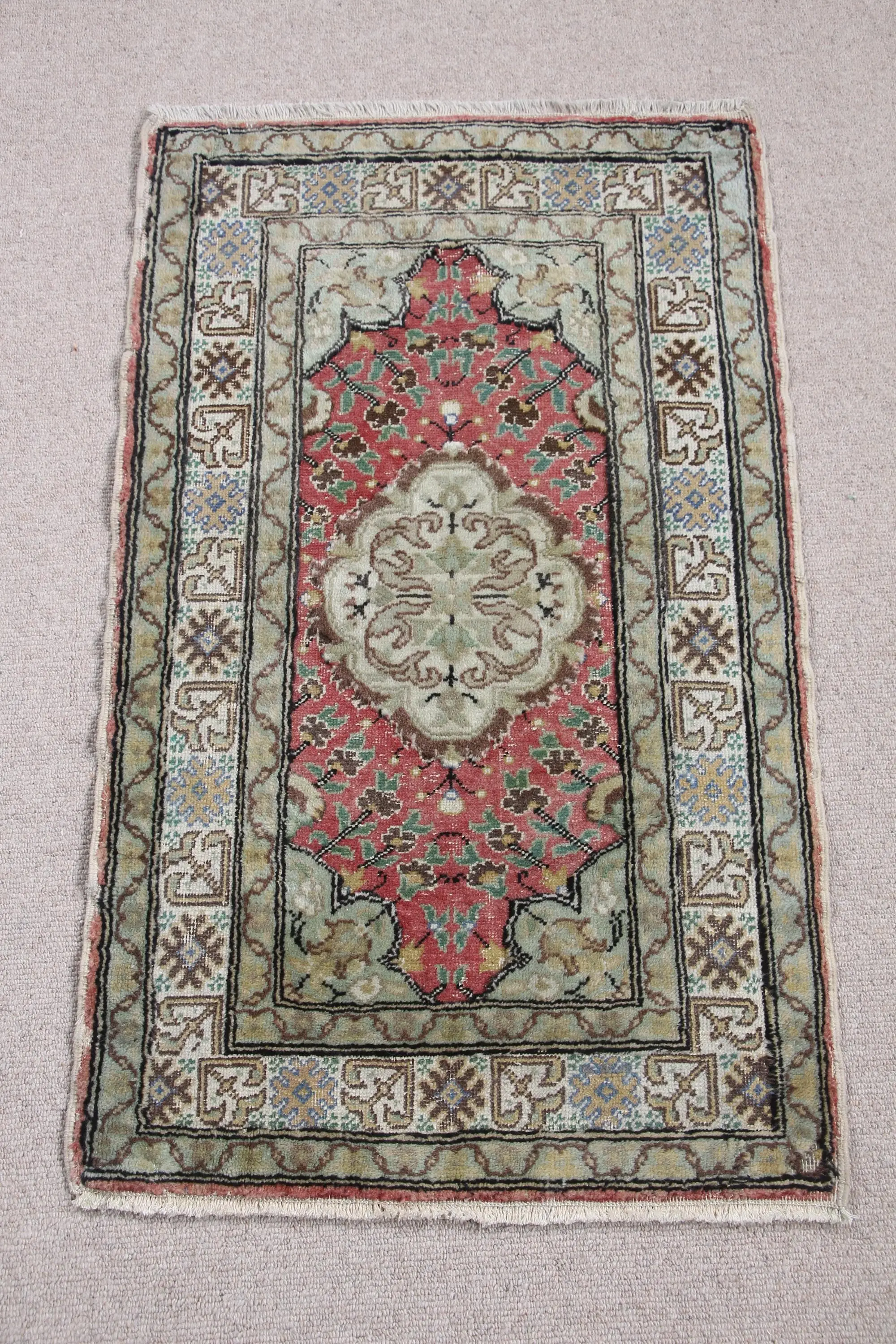 1.9x3.2 ft Vintage Small Rug, Turkish Red Moroccan Rug - 1