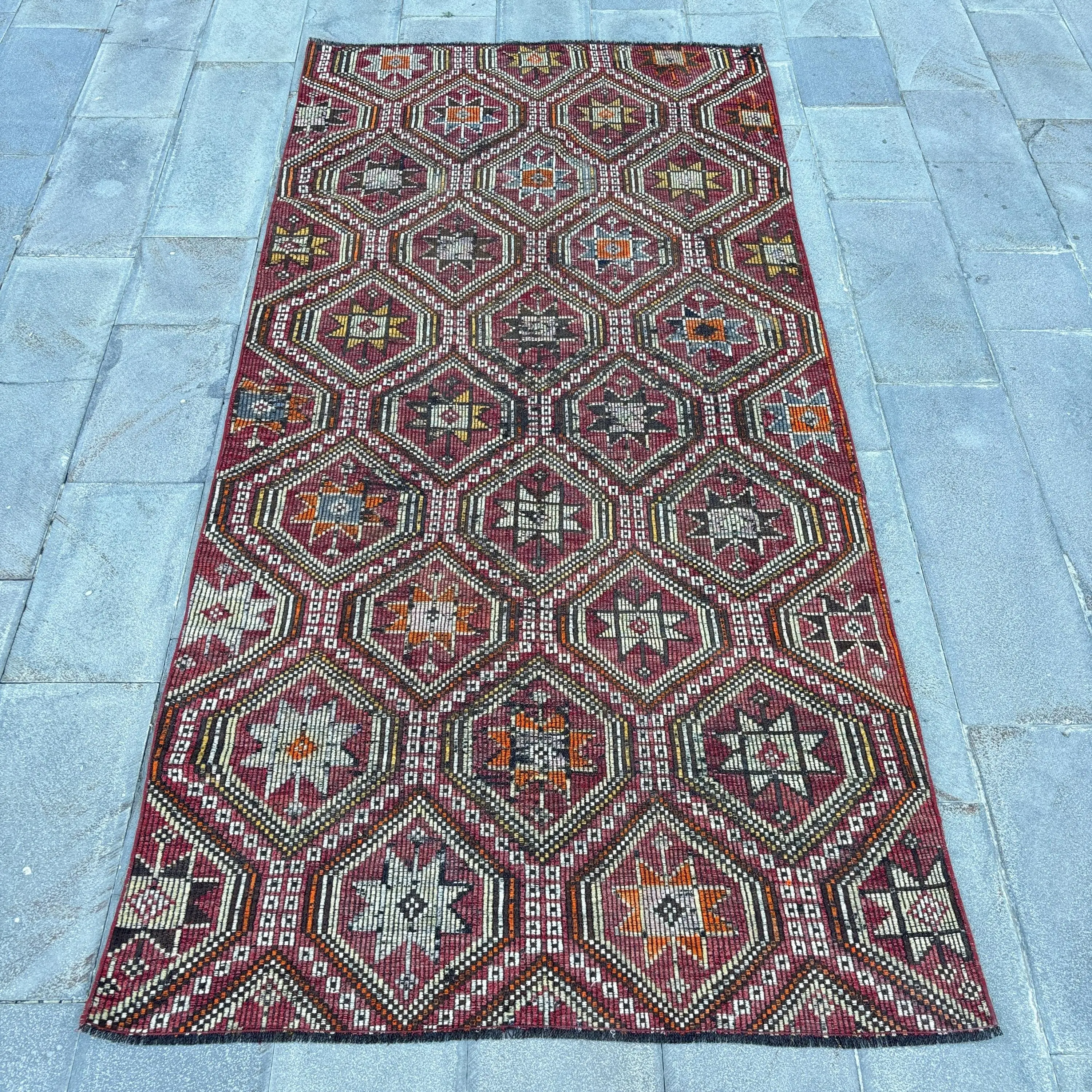 Türkischer großer Teppich, 4,7 x 9,5 Fuß Vintage-Teppich, roter Ikat-Wollteppich - 1