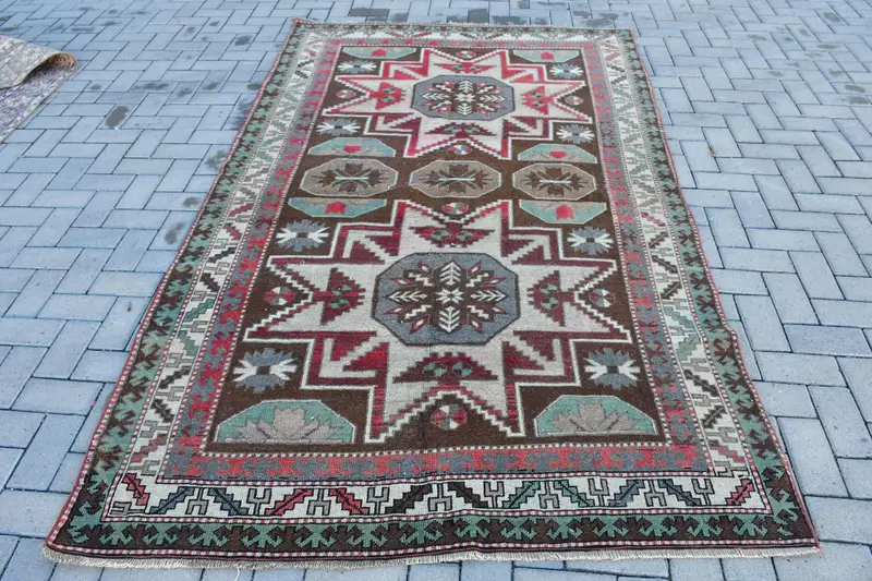 Vintage Halı, 5.2x8.4 ft Türk Halısı, Kahverengi Kırmızı Yün Halı - 1