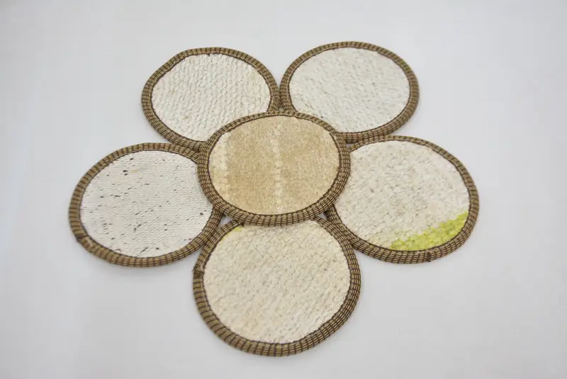 Posavasos étnicos únicos, posavasos a rayas blancas y naranjas