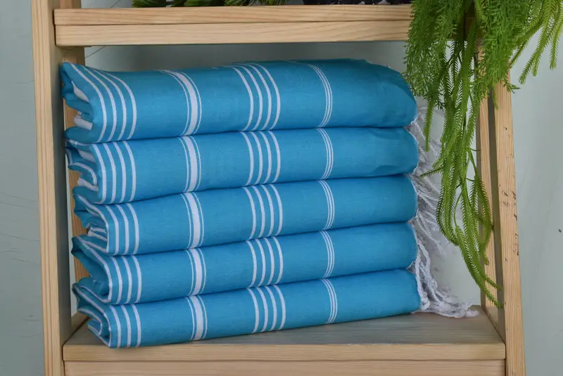 Striped Towel Turquoise Cotton Organic, 40x71 Inches