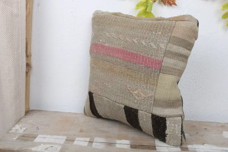 14x14 Beige Pillow Sham, Handwoven Pillow Cover Pillow Sham, Home Decor Pillow, Cushion Cover, Gift Pillow, Kilim Pillow, Christmas Cushion - 5