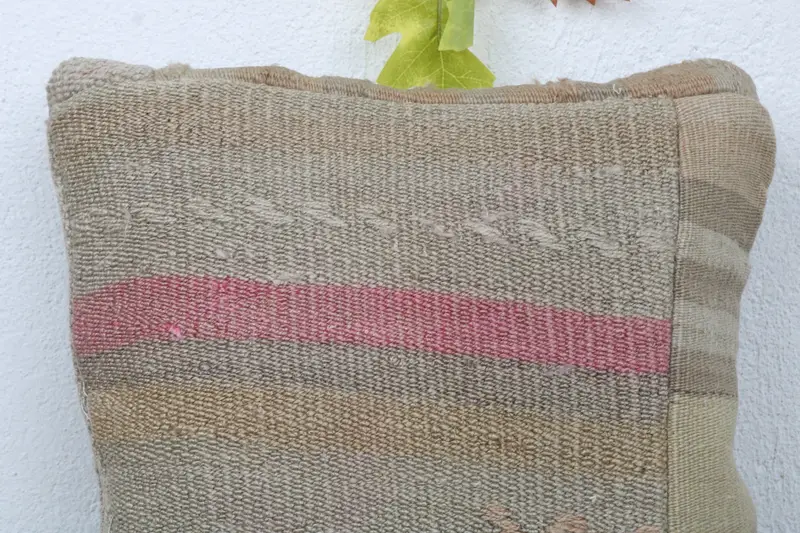 14x14 Beige Pillow Sham, Handwoven Pillow Cover Pillow Sham, Home Decor Pillow, Cushion Cover, Gift Pillow, Kilim Pillow, Christmas Cushion - 4
