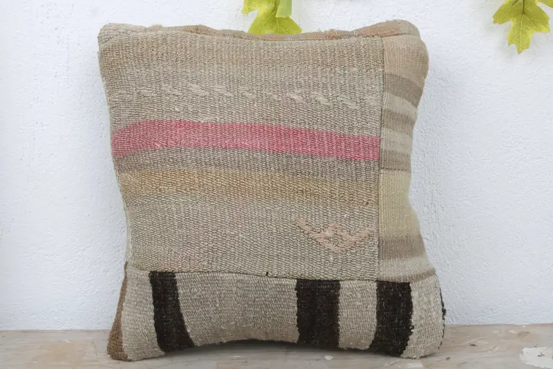 14x14 Beige Pillow Sham, Handwoven Pillow Cover Pillow Sham, Home Decor Pillow, Cushion Cover, Gift Pillow, Kilim Pillow, Christmas Cushion - 2